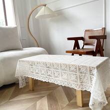 1pc Floral Pattern Lace Tablecloth, Bohemian Hollow Elegant Palace Style Polyester Dining Sofa Piano Decorative Tablecloth, Multiple Sizes Available - White - View 8