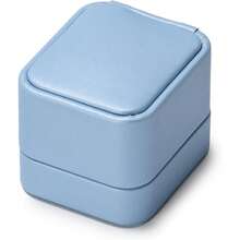 حاوية خاتم من جلد البولي يوريثان باللون الأزرق، علبة هدايا أنيقة، مثالية لوضع الخاتم أثناء ترتيبات الخطوبة وحفل الزفاف. - الأزرق - مشاهدة 6