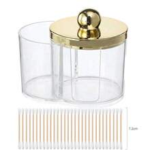 2-In-1 Cotton Pad & Cotton Swab Storage Box, Dual Compartment Bathroom Vanity Organizer, Minimalist Cosmetic Storage Box, Countertop Makeup Accessories Organizer - Multicolor - View 12