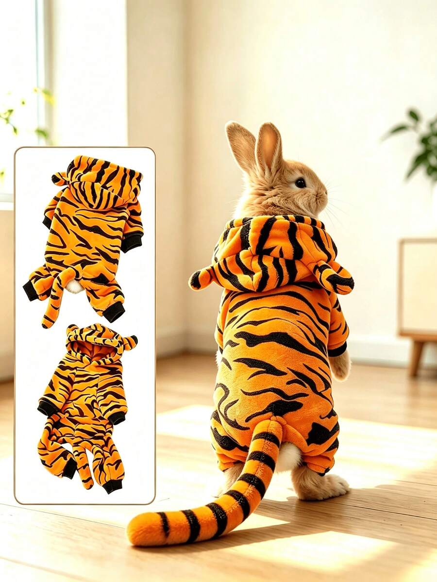 1pc Tiger Transformation Pattern Sweatshirt, Cute Tiger Design Spring/Autumn Warm Sweatshirt, Rabbit Pet Accessories, Rabbit Pet Supplies, Rabbit, Rabbit Pet Accessories, Rabbit Pet Supplies, Valentine's Day