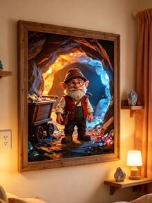 Dwarf Miner Vintage Framed Painting, Fairy Tale Mine Gemstone Decor Hanging Ornament - 1PC - View 2