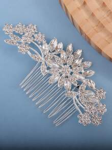1 pieza Peineta para novia con diseño elegante de flores de ciruelo, adecuada para banquetes de boda - Plateado - Ver 2