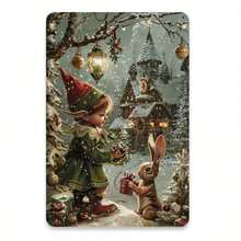 1pc 2D Flat 8x12 Inch Metal Sign Christmas Elf & Rabbit Winter Village Art Pattern Christmas Holiday Home Decor - B - View 4