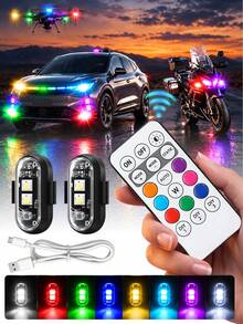 Wireless Remote Control RGB LED Flashing Light, Colorful Flashing Warning Light, Multi-Mode Car Interior Atmosphere Light, Rechargeable Car And Motorcycle Light, Car Accessories, Party Decoration, Christmas Halloween Gift - A - View 12