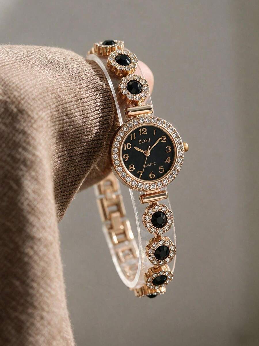 LIANDU LIANDU Women's Watch, Fashion Creative Rhinestone Inlaid Mixed Scale Round Dial, Multi-Function Compact Personalized Quartz Watch, Suitable For Daily, Office, Holiday, Ramadan, Eid, Thanksgiving, Wedding, Banquet, Date, Christmas, Back To School, Party, Halloween, Easter And Other Occasions, Best Gift For Women