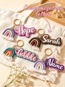 Personalized Name Keychain Bag Charm, Custom Name Tassel Charm, Cute Purse Zipper Pull, Backpack Charm, Gift For Her - Multicolor - View 3