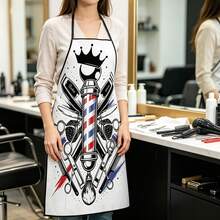 1pc Hair Salon Theme Apron, Polyester Material, High Quality Fabric, Unisex Barber Work Apron With Colorful Hair Styling Tools Print, Suitable For Barbers, Hairdressers And Beauty School Daily Work - Multicolor - View 2