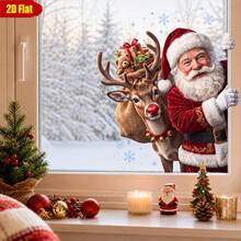1pc Christmas Holiday Atmosphere Static Window Sticker, Santa Claus Reindeer Gift Teddy Bear Home Door Window Decorative Decal - Multicolor - View 6