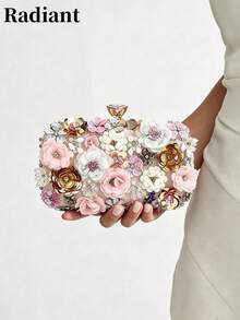 Women's Mini Clutch, Cute Handbag, Fashionable Personalized Party Bag, Handmade Floral Evening Shoulder Bag, Bridal, Wedding Supplies - Multicolor - View 1
