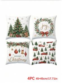 Christmas Minimalist Christmas Tree Pattern Cushion Cover 4pcs Set, Single-Sided Printed Peach Skin Velvet Polyester Material, 45*45CM Pillowcase For Modern Fabric Sofa Indoor Decor, Party Decoration, Gift Giving - Multicolor - View 9