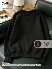 Kids Crew Neck Sweatshirt, Felt‑Style Dachshund In Raincoat Graphic Print Fleece Lined Warm Cotton Pullover For Kids - Black - View 10