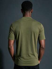 Camvyn Men's Summer Casual Versatile Mock Neck Short Sleeve T-Shirt - Army Green - View 2
