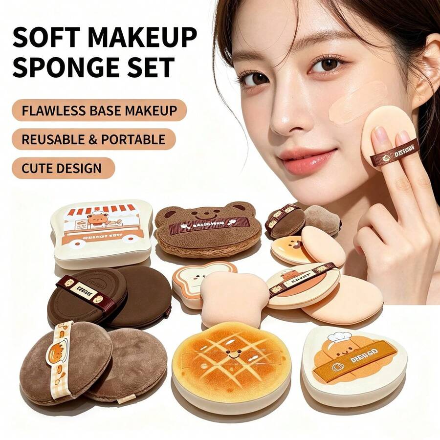 HERORANGE Baking Series Cushion Puff, Unique Cookie Shape, Wet‑Dry Dual‑Use, Minimizes Powder Waste, Soft Comfortable Sponge For Foundation And Setting Powder Makeup