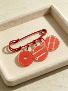 1 Red Safety Pin Brooch With 3 Round Acrylic Pendants, Abstract Geometric Charm Brooch, Casual Fashion Accessory - Red - View 4