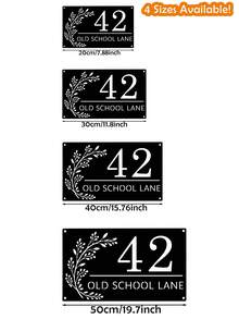 4 Sizes Available! Custom House Number Sign, Personalized Metal Address Plaque, Cut‑Out House Sign With Leaf Floral Decor, Outdoor Wall Mounted Home Street Number Plate - Black - View 2
