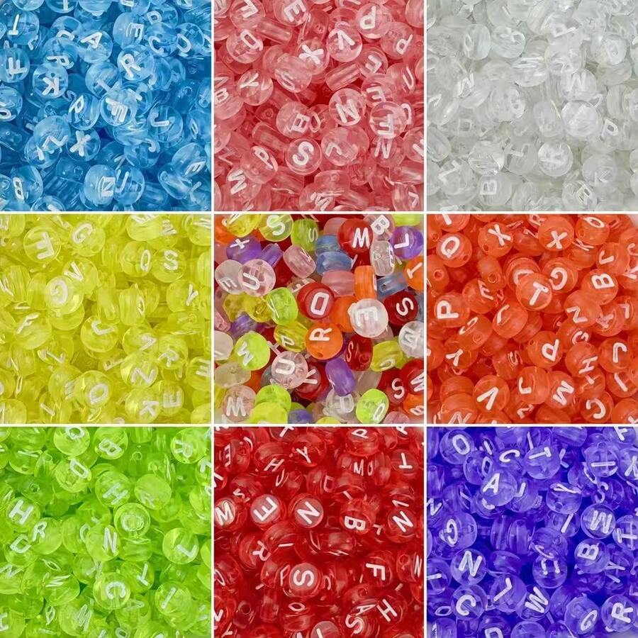 200PCS/500PCS Acrylic Transparent Colorful White Letter Round Beads Suitable For Handmade DIY Friendship Bracelets Necklaces Jewelry And Craft Accessories - Translucent With White Lettering, Round - View 1