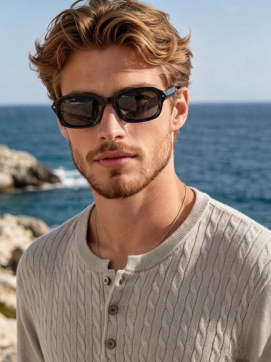 1 Pair Men's Fashionable Rectangular Sunglasses, Perfect Blend Of Modern Style And Vintage Charm, Suitable For Vacation, Party, Daily Life, Driving, Travel, Fits All Face Shapes. - Multicolor - View 1