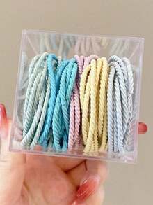 Universal Accessories High Elastic Polyester Spiral Woven Material Morandi Macaron Multicolor Solid Color No Pattern Minimalist Basic Style High Elasticity Durable Hair Ties Not Easy To Break Not Damaging Hair Boxed Minimalist Thin Hair Bands For Girls Students Daily Commute Hair Styling Hair Ropes - Color: Random - View 10
