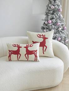 LCUHPCL Christmas Red Deer 3D Embroidered Waist Pillow Case 1pc And 2pcs, Beige Rectangular Cushion Cover, Sofa Bedroom Holiday Home Decor, 12*20 Inches - Multicolor - View 6