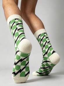 1/3/5 Pairs Vintage Geometric Pattern Mid-Calf Socks, Men's Color-Block Mid-Calf Socks - Multicolor - View 2