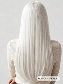 24 Inch Long White Straight Hair Wig, Natural And Smooth, Easy To Wear, Suitable For All Women's Role Play And Halloween Cosplay - White - View 5