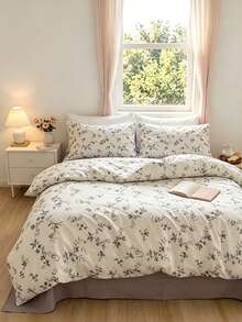 3pcs Vintage Floral Print Bedding Set, 2 Pillow Cases + 1 Quilt Cover - Multicolor - View 2