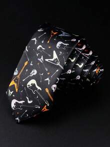 ZLQ&GOU 3 PCS Fashion Musical Instrument Graffiti Print Tie Set, Includes Necktie, Pocket Square, Bow Tie, Suitable For Party Events And Gatherings - Multicolor - View 4