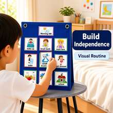 1pc Children's Visual Schedule Board, Work Plan, Daily Routine Chart, Visual Behavior Management, English Teaching, 2-In-1 Daily Visual Schedule And 70pcs Children's Daily Cards, Improve Children's Learning Ability, Christmas Gift, Christmas, Easter - Multicolor - View 3