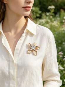 1pc Fashionable European & American Creative Versatile Elegant Floral Brooch Pin, Suitable For Women's Daily Wear Decoration And Gift Giving - Multicolor - View 2