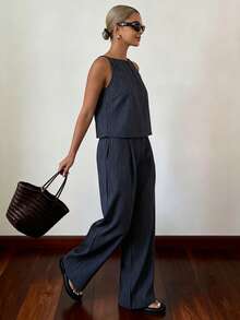 Women Two-Piece Outfits - Navy Blue - View 5