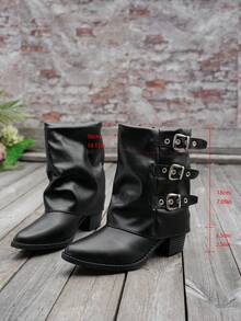 Sepatu Bot Bertumpuk dengan Ujung Lancip dan Detail Kerut, Sepatu Bot Ankle Ramping dengan Hak Tebal Terbaru, Sepatu Bot Berkuda dengan Fokus Desain. - Hitam - View 5