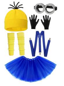 Halloween 6-Piece Adult Costume Accessories Set, Easily Create Halloween Look | Universal Size, Fits Most Adults, Temporary Adult Halloween Outfit, Includes Yellow Knit Hat, Goggles, Gloves, Tutu Skirt And Suspenders Set - Multicolor - View 3