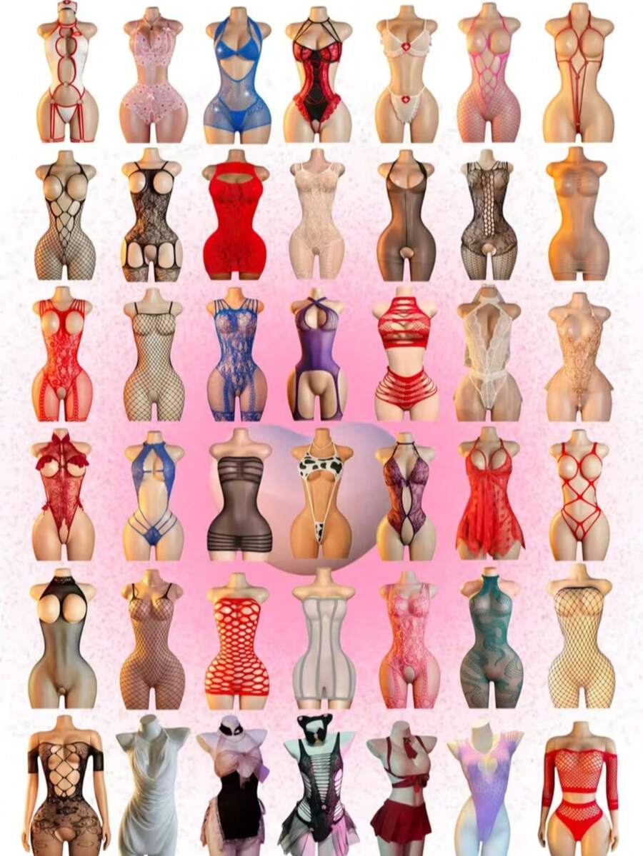 10 Sets Solid Color Sheer Mesh Lingerie Set, Soft Skin-Friendly Delicate Breathable, Suitable For Bridal Honeymoon Wear, Daily Private Styling, With Valentine's Day And Thanksgiving Luxury Style - Multicolor - View 1