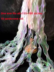 1pc Laser Gradient Iridescent Fish Tail Tulle Pleated Hair Bow Jellyfish Light Toy Cake Packaging Ribbon DIY Lace Decoration Accessory - A - View 8