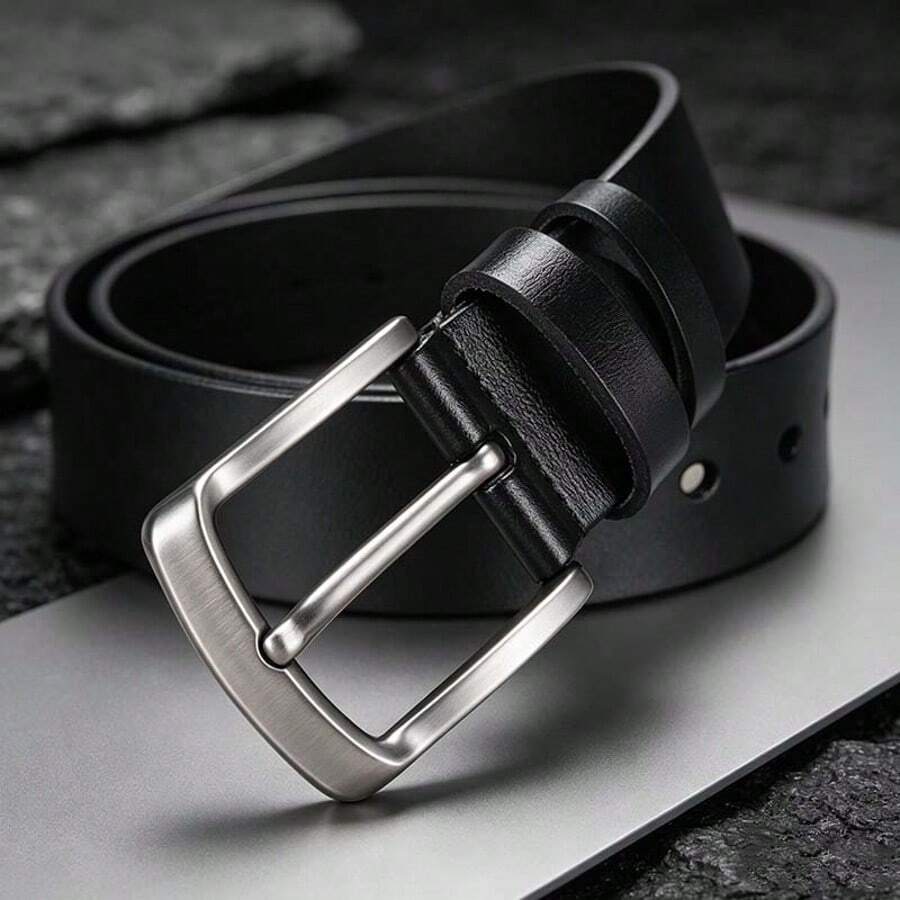Men's Belt With Alloy Buckle, Casual Business Belt, Fashion Accessory | Exquisite Appearance | High-Quality Leather, Ideal Gift For Father And Husband - Black - View 1