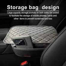 Universal PU Leather Car Armrest Cover With Side Storage Pocket, Multi-Function Car Interior Mat, Car Armrest Box Organizer Bag, Vehicle Storage Solution, Modern Car Accessory, Practical Design, Car Decoration, All Season Use - Multi-color Diamond Pattern - View 4