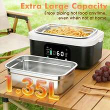 Cordless Heated Lunch Box, Sleek Minimalist Style, Rechargeable Battery Heating & Timer Keep‑Warm Function, For Office Commuting & Autumn Outdoor Trips - Black - View 6