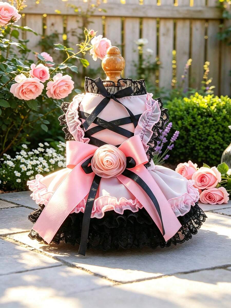 1pc Pet Clothes Dog Cat Clothing Apparel Small Dog Puppy Outfit Wedding Dress Tulle Skirt Series Blackberry Sweetheart Puff Dress - Multicolor - View 1