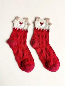 6 Pairs Women's Christmas Santa Claus, Snowman, Reindeer Red Mid-Calf Socks, Suitable For Christmas Outfit - Multicolor - View 8