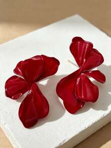 1 Pair Exaggerated Burgundy Petal Stud Earrings For Women, European And American Style - Burgundy - View 5