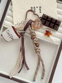 1pc Autumn/Winter Maillard Keychain Chocolate Star Lollipop Pendant Plaid Bag Charm - Multicolor - View 3