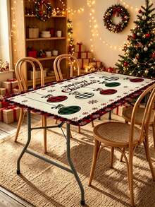 1pc Christmas Element Elastic Band Elastic Edge, Rectangular Design, Anti-Slip Elastic, Waterproof, Oil-Resistant, Scratch-Resistant, Suitable For Dining Table, Folding Table, Kitchen, Party, Picnic, Camping And Home Decor. - Multicolor - View 4