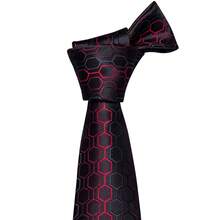 4-Piece Men's Wedding Banquet Tie Set, Black With Red And Blue Hexagon Pattern, Includes Pocket Square, Cufflinks, Gold Tie Clip, Suit Accessory - Multicolor - View 3