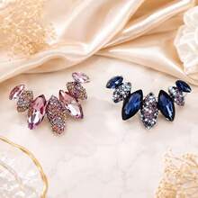 2Pcs Women's Shiny Leaf-Shaped Brooch, Exquisite Colorful Rhinestone Geometric Feather Design Fashion Accessory - Multicolor - View 6
