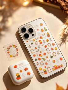 1pc Autumn Pumpkin Floral Leaf Pattern Decorative Sticker, Wreath & Text Element Combination, Comes With Tweezers, Vintage Autumn Vibe Decorative Patch, Suitable For IPad, Phone, Laptop, Earphones And More - Pumpkin Style - View 7