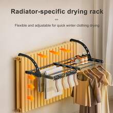 1pc Foldable Telescopic Metal Drying Rack, Radiator Drying Rack, Balcony Hanging Rack, No-Drill Wall-Mounted Carbon Steel Drying Rack, Thickened Load-Bearing Rust-Proof, Multi-Bar Partition Design, Can Hang Clothes, Clothes Hanger Rack, Suitable For Bay Window, Balcony Installation, One No-Drill Anti-Slip Stainless Steel Indoor/Outdoor Universal Radiator Drying Rack - Multicolor - View 5