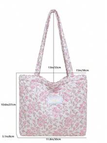 Printed Tote Bag Large Capacity Commuter Handbag Minimalist Casual Shopping Bag Lightweight Shoulder Tote Bag - Pink - View 2