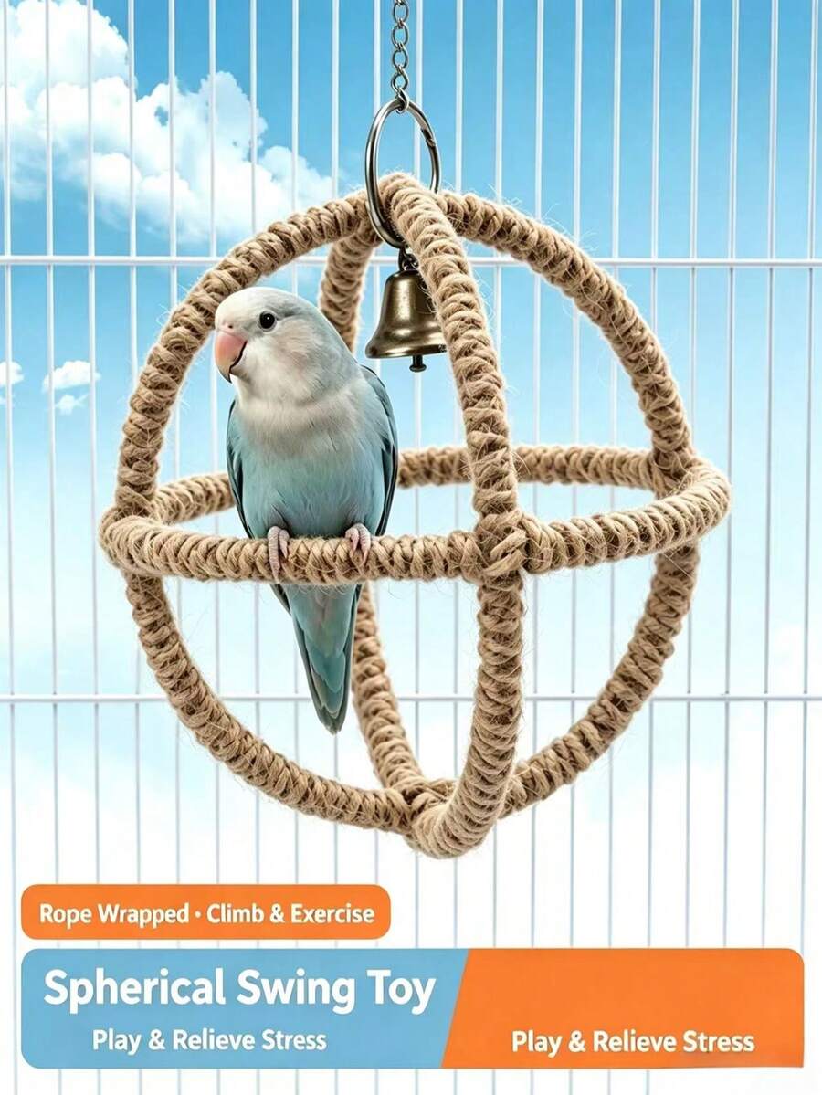 Mainan Burung Beo - Ayunan Bulat, Jaring Panjat, Aksesori Mengunyah & Menggiling, Cocok untuk Burung Kakaktua, Burung Cinta, Dekorasi Sangkar