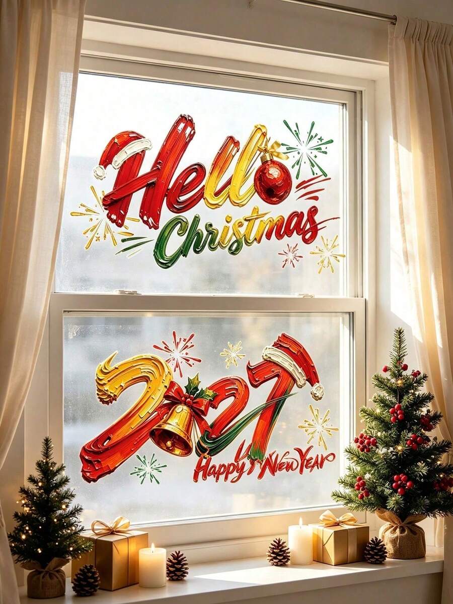 2027 Christmas Window Decals Stickers, Party Holiday Store Home Glass Display Decoration, Holiday Decor - B - View 1