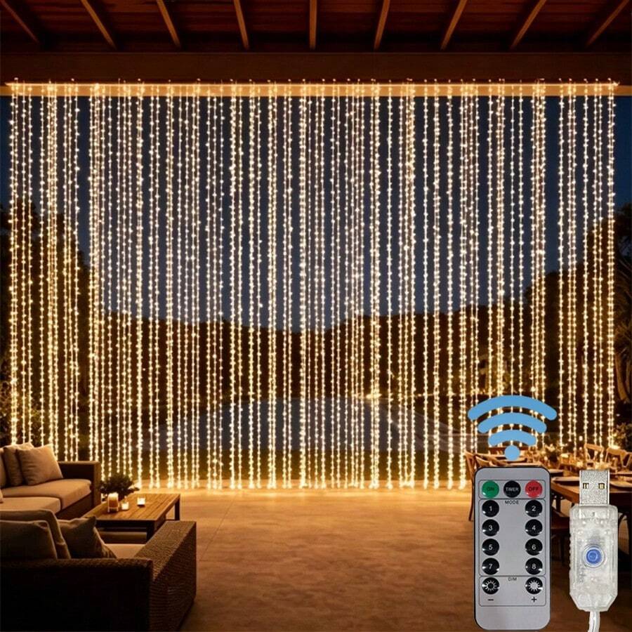 Đèn rèm USB điều khiển từ xa, dây đèn LED 8 chế độ chiếu sáng cho sinh nhật, đám cưới, tiệc, cửa sổ, tường nền, năm mới, Giáng sinh, Valentine, trang trí không khí